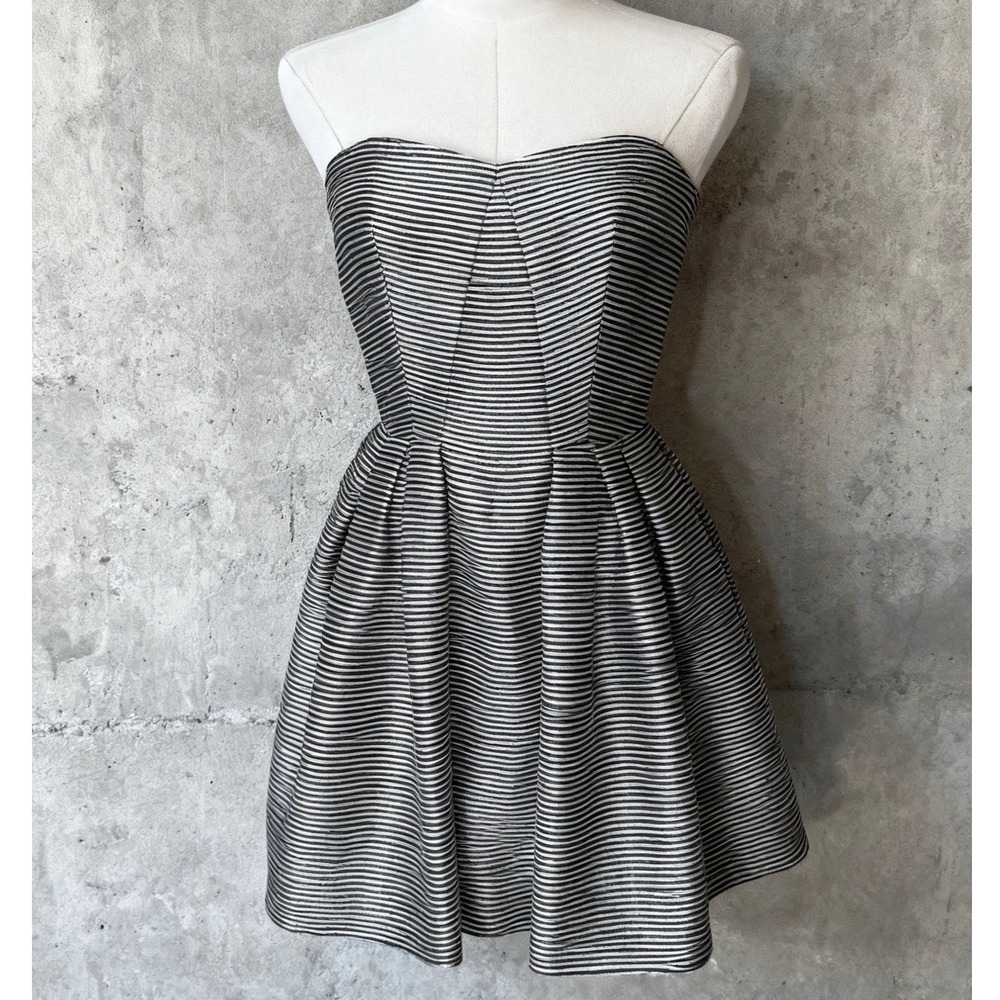 Jill Stuart Strapless Corset Fit and Flare Stripe Mini Dress Cocktail Party sz 2